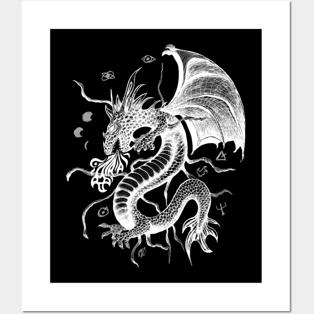 White Dragon in Flight Wall Art by Artist Layne